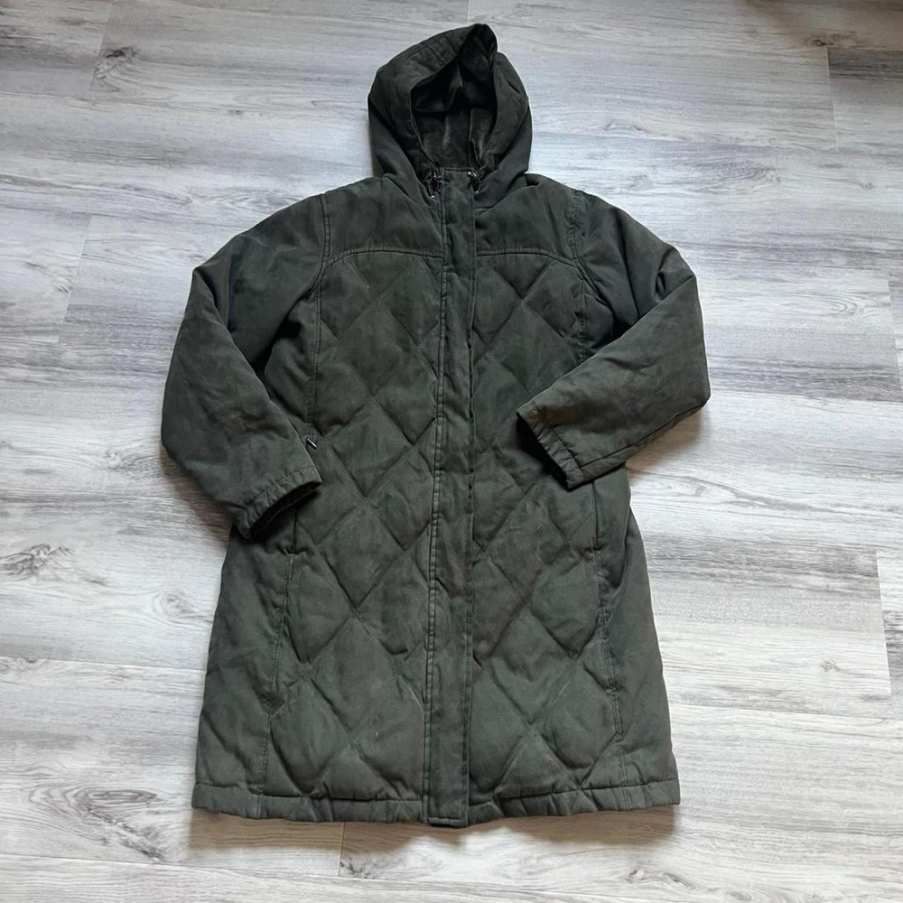 L.L. Bean Olive Quilted Hooded Puffer Coat - Picture 1 of 9